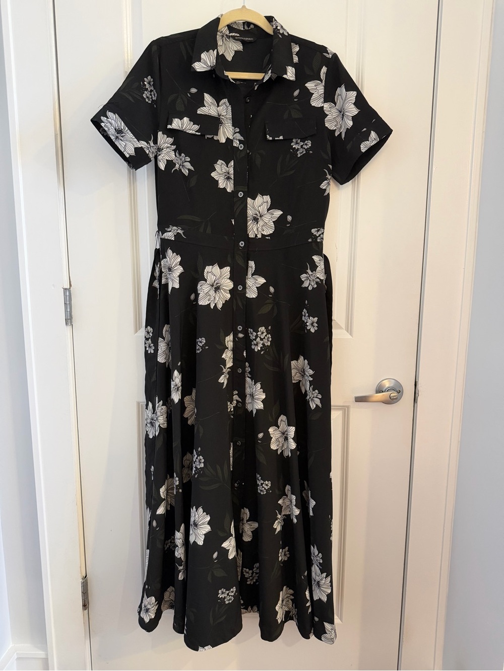 Banana Republic Black & White Floral Maxi Shirt Dress